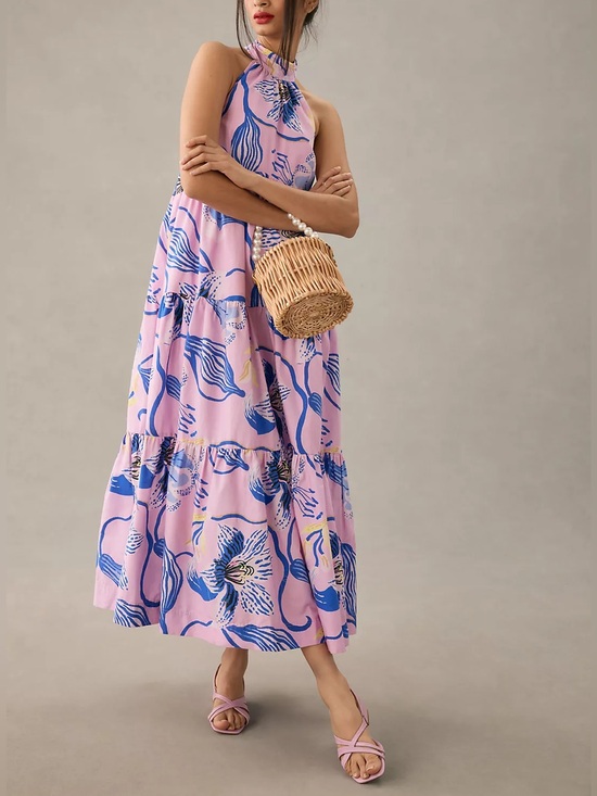 Maeve Dresses & Skirts - ANTHROPOLOGIE Sarah Gordon Tiered Halter Midi Dress Lilac Floral Sz: 6